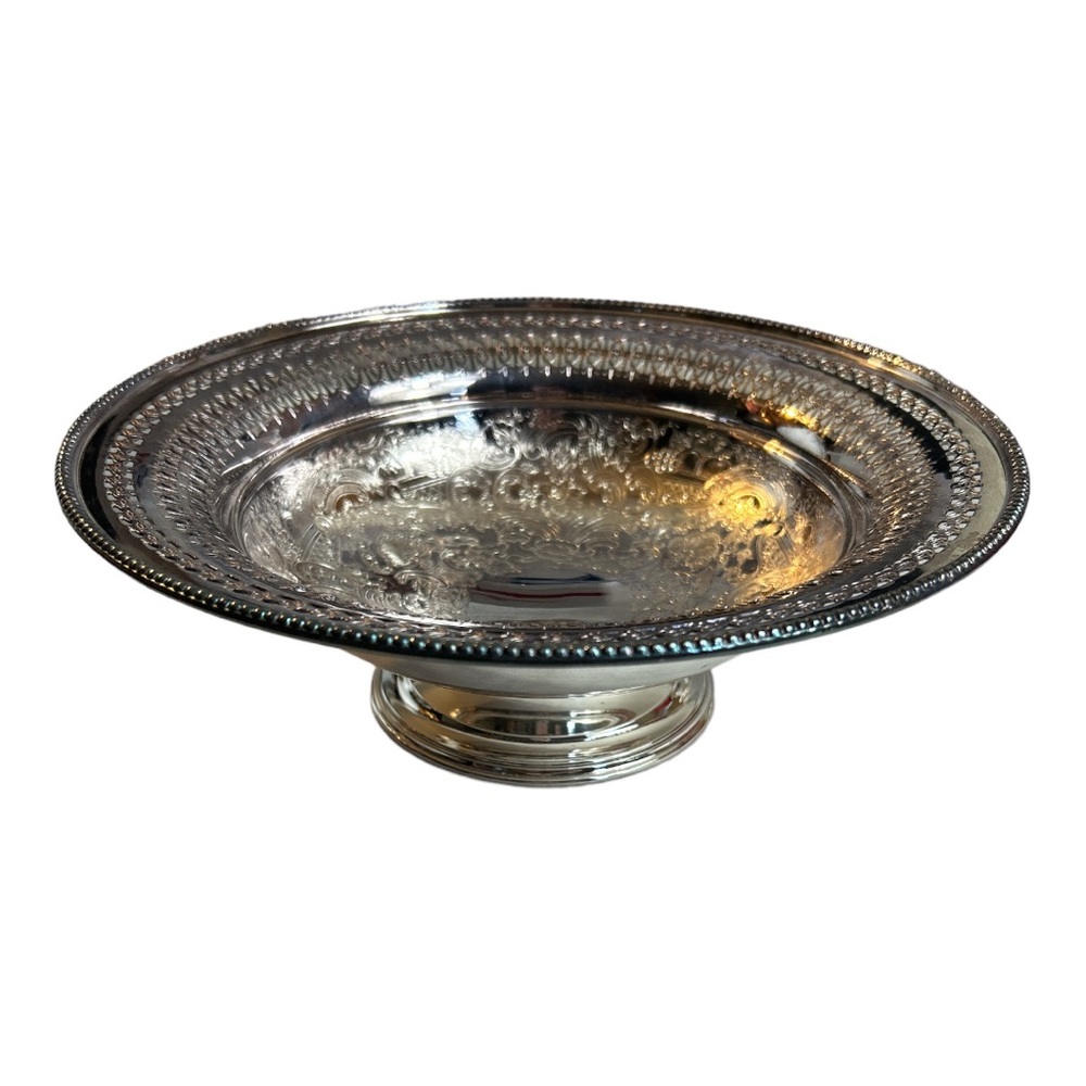 Silver Plate Pedestal Bowl Dish Barker Ellis Formal Dining Round Fruit 10” Vtg